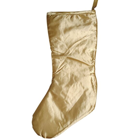 Holiday Time 19 inch Gold Satin Christmas Stocking With Glitter Snowflakes - Picture 4 of 4